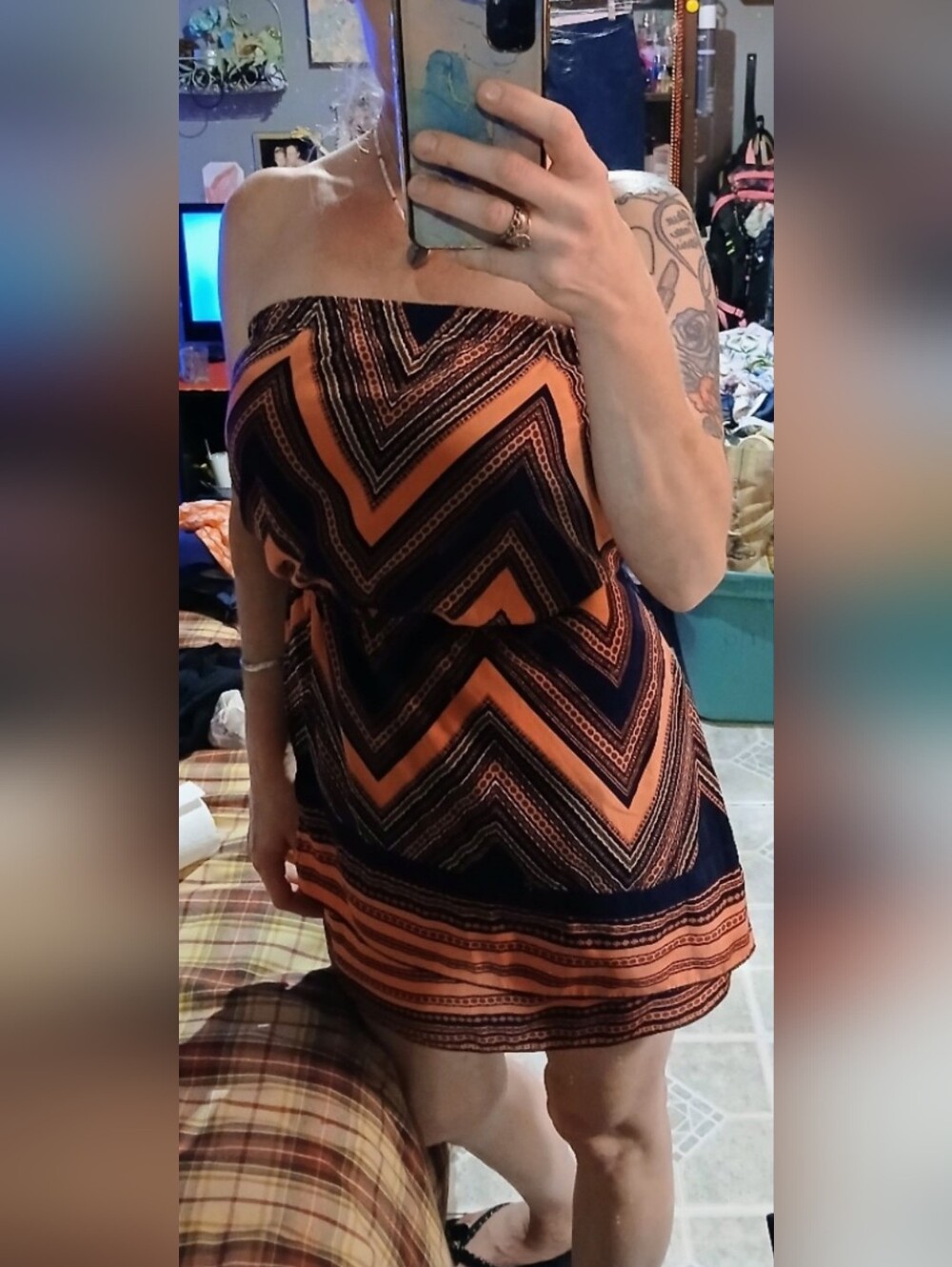 Express Strapless Chevron Mini Dress Sz XS